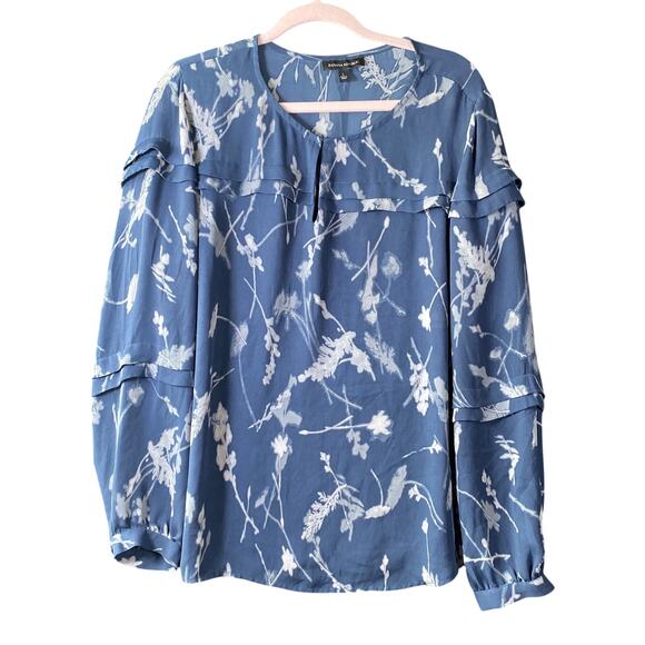 Banana Republic Tops - Banana Republic Womens Blouse Blue White Floral Key Holw Neck Long Sleeve L